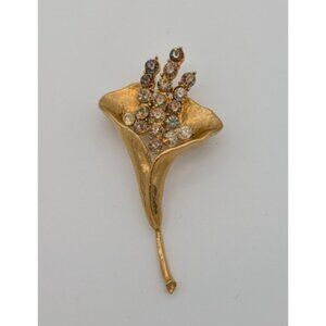 Vintage Mid-Century AB Crystal Rhinestone Calla Lily Flower Brooch Pin